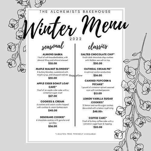 2022 Winter Menu at The Alchemists Bakehouse in Akron