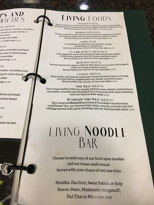 Menu choices at Good Life Cafe in Columbia