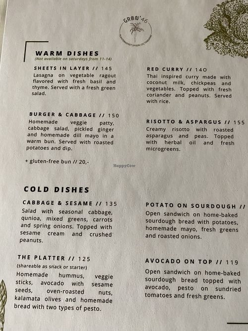 Menu  at Grøn'46 in Aarhus