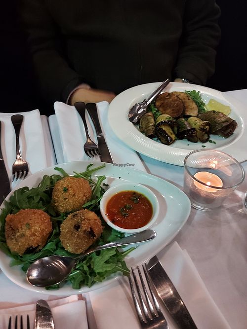 Aracine and vegan swordfish at Funghi E Tartufo in Melbourne