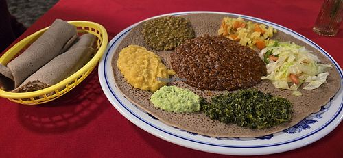 Vegan "Vegetarian" platter at Lalibela Restaurant in Omaha