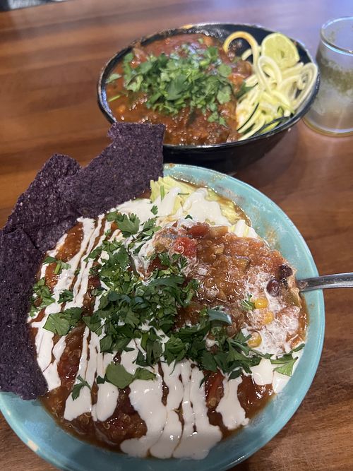 Southwest Quinoa Bowl and chickpea tikka masala  at Hartwood in Tulum