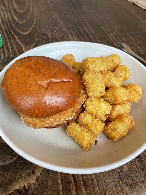 Chick’n sandwich with tater tots.   at Neat - Victoria in South West London