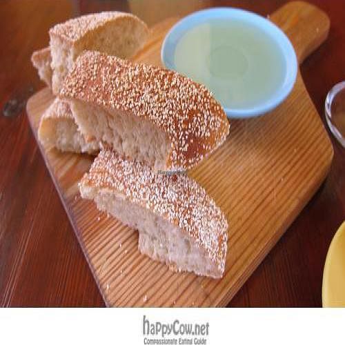 bread and olive oil at Earth Cafe - Derb Nakouss in Marrakech