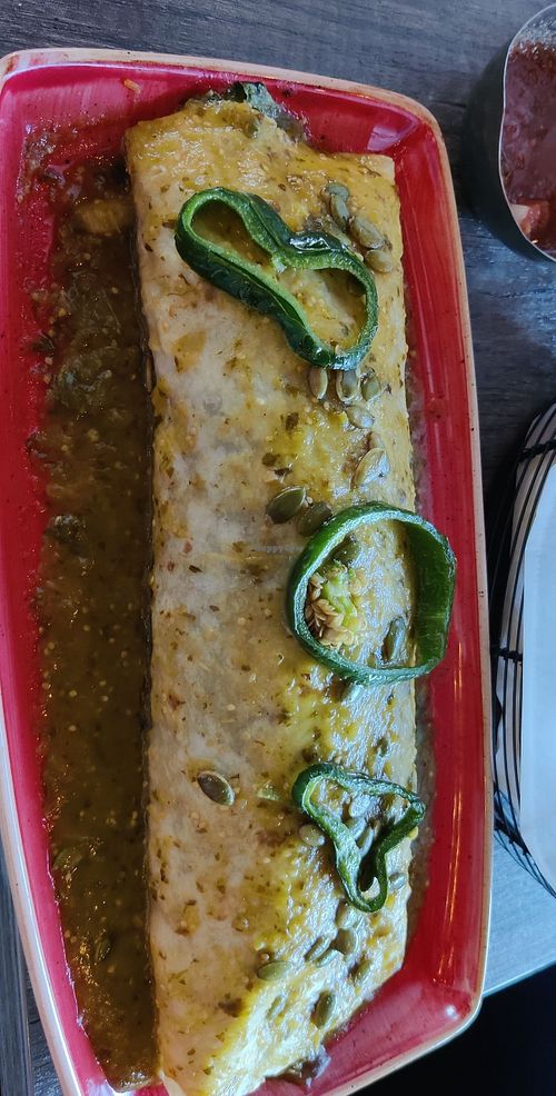 Veggie burrito that comes vegan at Condesa Restaurante Mexicano in Watertown