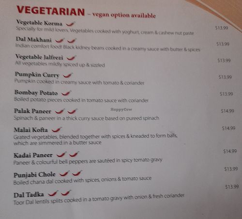 All can be made vegan except 2 paneer dishes at Delights Of India in Warwick