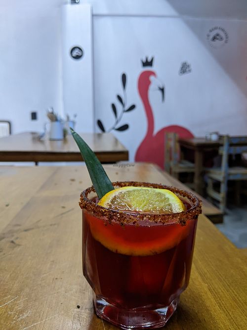 Mezcal y jamaica cocktail at La Marisquería in Zacatecas