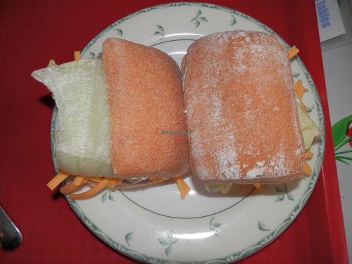 Gluten free rolls filled with vegan cheese and salad at Hillside Shire Horse Sanctuary Cafe in West Runton