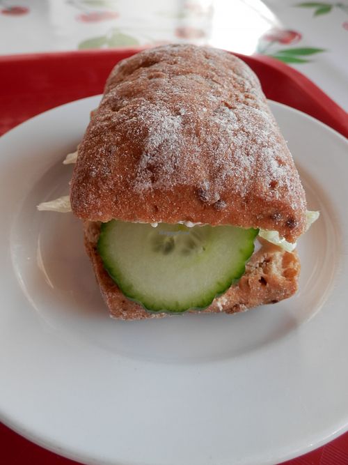 Gluten free roll filled with mushroom pate and salad at Hillside Shire Horse Sanctuary Cafe in West Runton