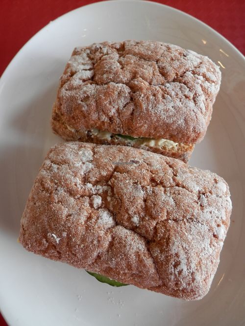 Gluten free rolls filled with hummus and cucumber at Hillside Shire Horse Sanctuary Cafe in West Runton