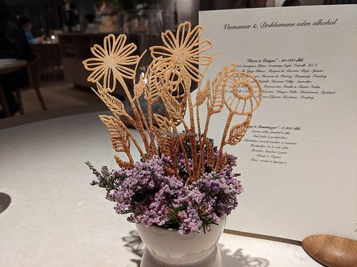 Edible biscuit flowers at Geranium in Copenhagen