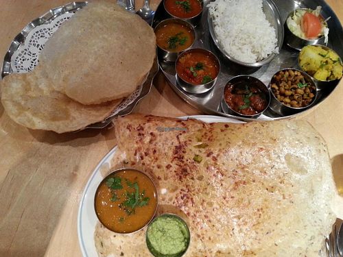 Vegan thali and dosa from Sager at Sagar Vegan & Vegetarian Restaurant - Covent Garden in London