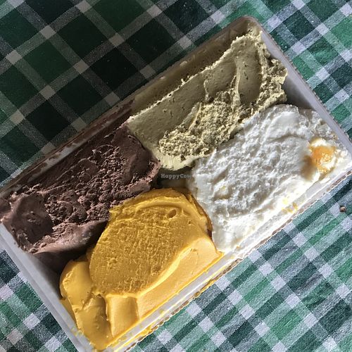Gianduia, pistachio, mango, almond&orange marmalade  at Stefano Ferrara Gelato Lab in Rome