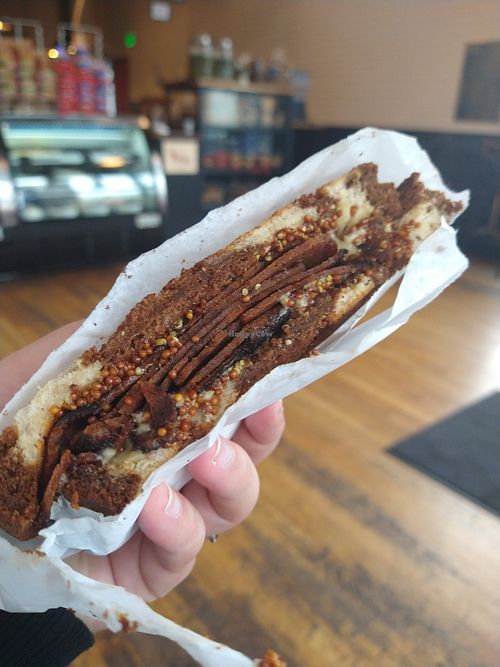 Corned beef sandwich at Ben & Esther's Vegan Jewish Deli in Portland