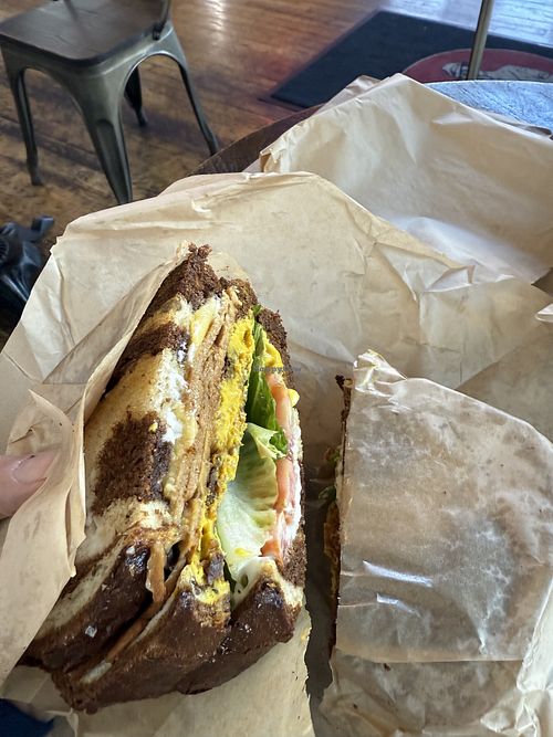 Turkey Bacon Club  at Ben & Esther's Vegan Jewish Deli in Portland