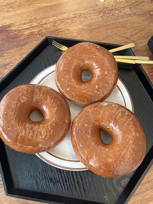 3 warm and gooey usual donuts   at Usual Coffee in Jeju