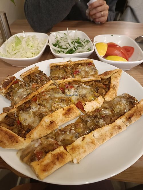 Mushrooms cheese pide at Vegan Masa in Istanbul