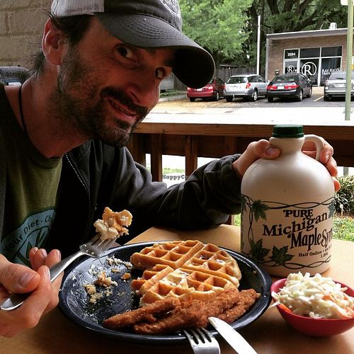 Vegan waffles and chicken filets at Imagine Vegan Cafe in Memphis