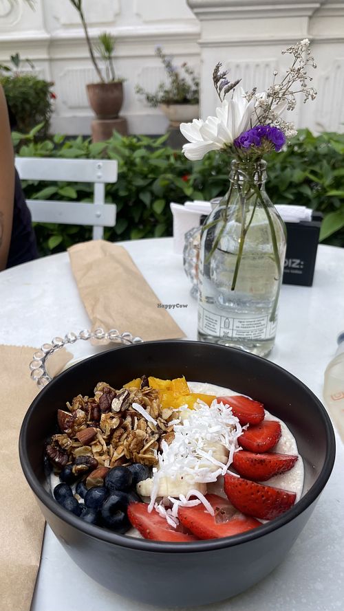 Bowl w/fruits and maple syrupp  at Felicia & Domingo in Lima