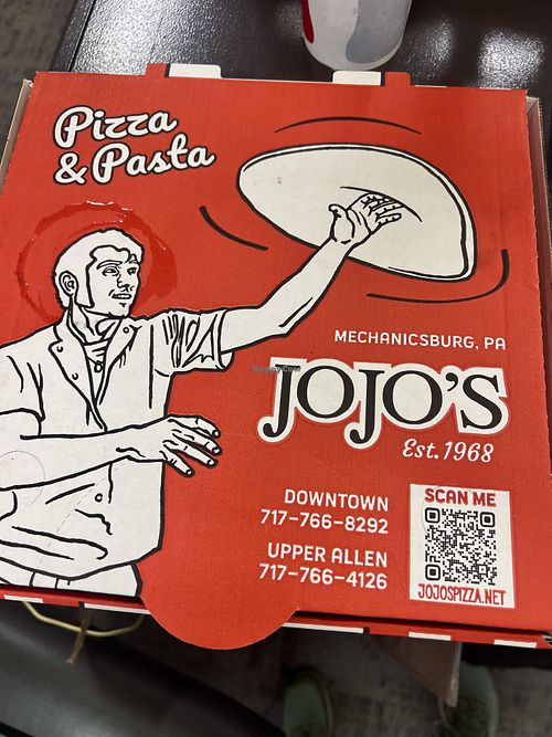 I always enjoy when pizza boxes have a little art/aren’t super basic  at JoJo's - Aspen in Mechanicsburg