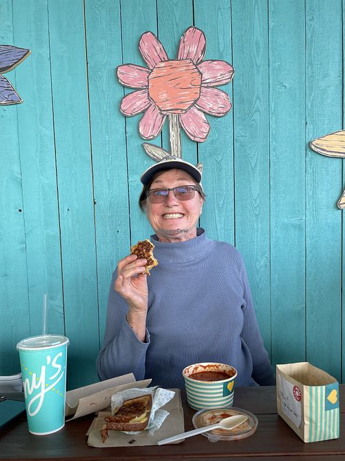 can you tell how much I love Amy’s vegan grilled cheese and vegan tomato bisque soup? Really hits the spot 😆  at Amy's Drive Thru in Roseville