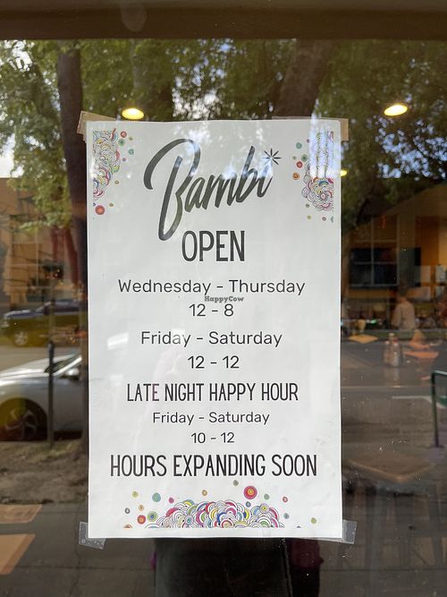 current hours on April 20,2022  at Bambi Vegan Tacos in Sacramento