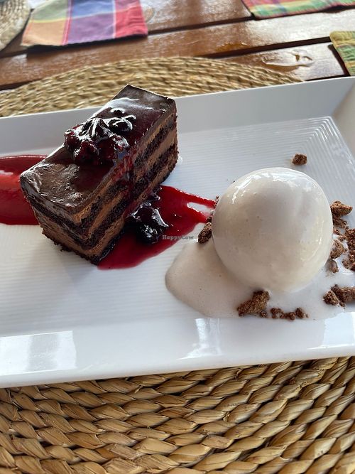 My fave dish here - chocolate terrine with cinnamon gelato :) at Trou Au Diable in Soufriere