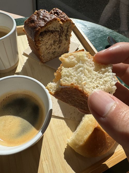 Vegan cake and plain vegan brioche (light and delicious)  at Pain Brut in Montpellier