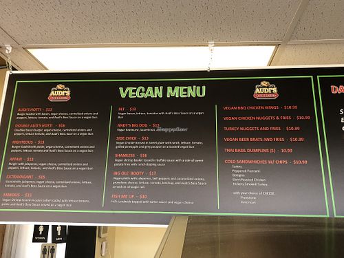 Vegan menu at Audi's Cafe & Gaming in Springfield