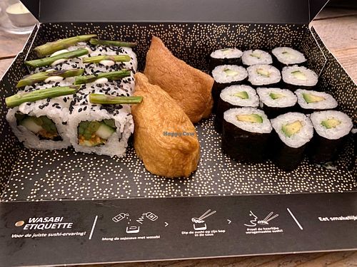 The december special roll (asparagus roll), inari sushi and cucumber and avocado maki.  at SushiPoint in Bergen Op Zoom