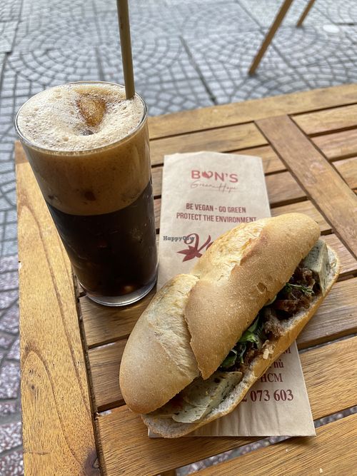 Bánh Mi and caphe da at Bon's Vegan Bistro in Ho Chi Minh City