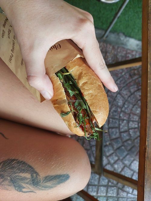 Roasted rice vermicelli, vegan bbq meat bahn mi at Bon's Vegan Bistro in Ho Chi Minh City