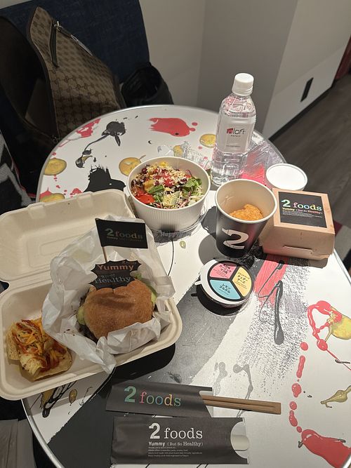 Teriyaki burger, Caesar salad, chicken nuggets  at 2foods - Ginza Loft in Tokyo