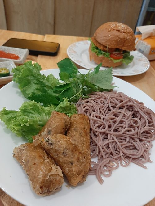3rd visit with nice bun nem, burger and mushrooms patty fries at Bếp Loving in Hanoi