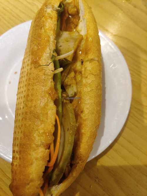 Mixed ingredients bread bánh mì thâp cầm at Bánh mí Vegan Vietnam in Hanoi