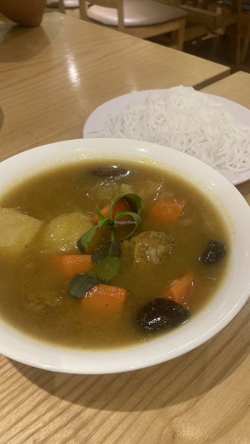 Curry and noodles  at Bánh mí Vegan Vietnam in Hanoi