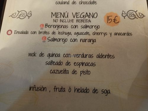 Vegan menu at Cocina Típica La Extremeña in Merida