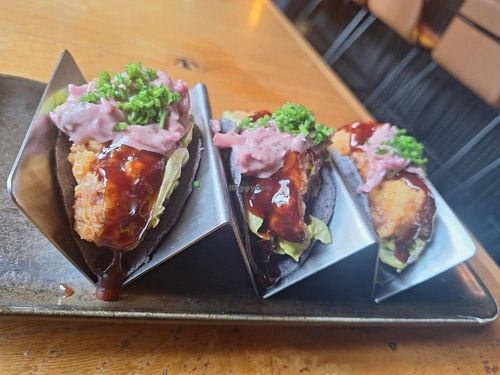Three barbeque battered cauliflower tacos. at The Canary in Leeds