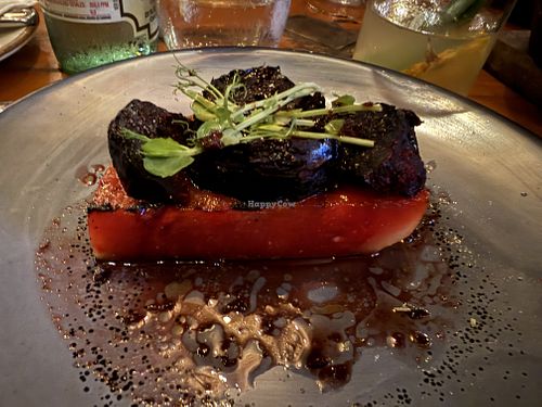 Grilled watermelon and roasted beetss  at Mereva in Tulum