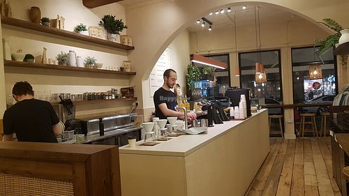 Coffee bar at Gecko Coffeehouse in East London