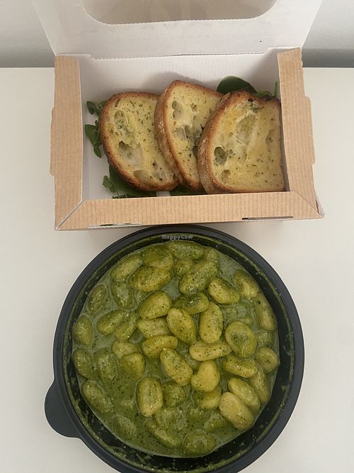 Gnocchi Pesto and Garlic Bread (Made Vegan) at Bennyssimo in Bathgate