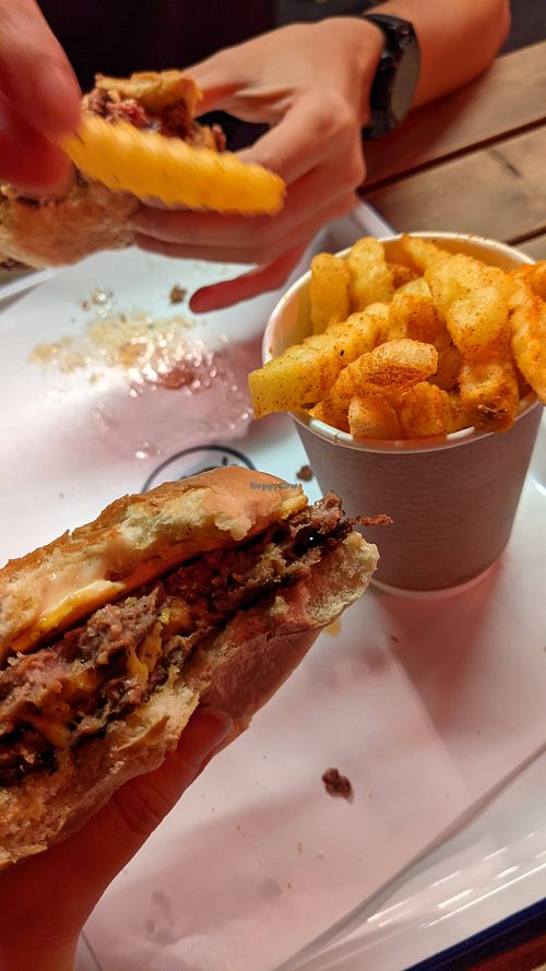 Vegan smash burger at The Cambridge Blue in Cambridge