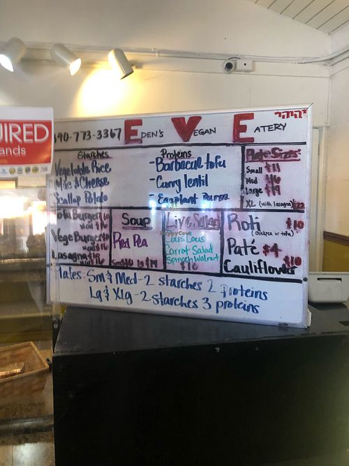 Menu of the day  at Eden's Vegan Eatery in St Croix