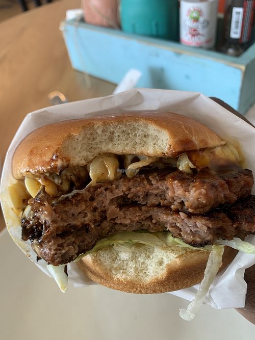 Double bbq mac burger  at Veggie Grill - Farmers Market in Los Angeles