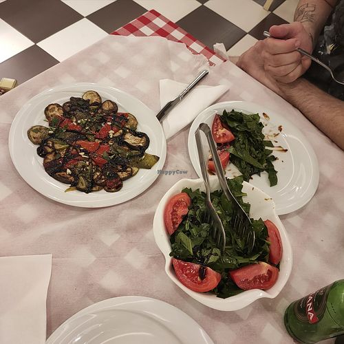 Grilled vegetables, spinach salad at Shije Fshati in Tirana