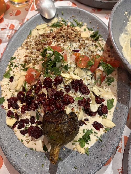 Berenjena en el estilo de Chile en nogada   at Hummus YA! in Mexico City