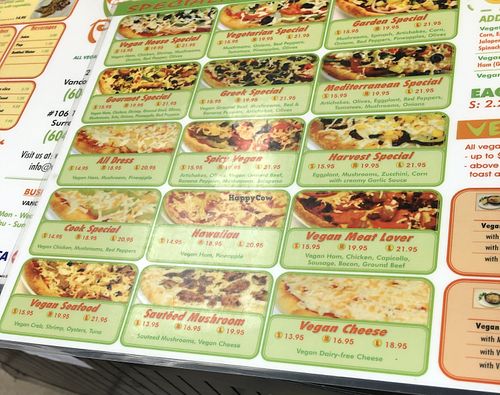 Partial menu  at Vegan Pizza House in Vancouver