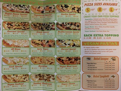 Menu available on 9th Aug 2023  at Vegan Pizza House in Vancouver