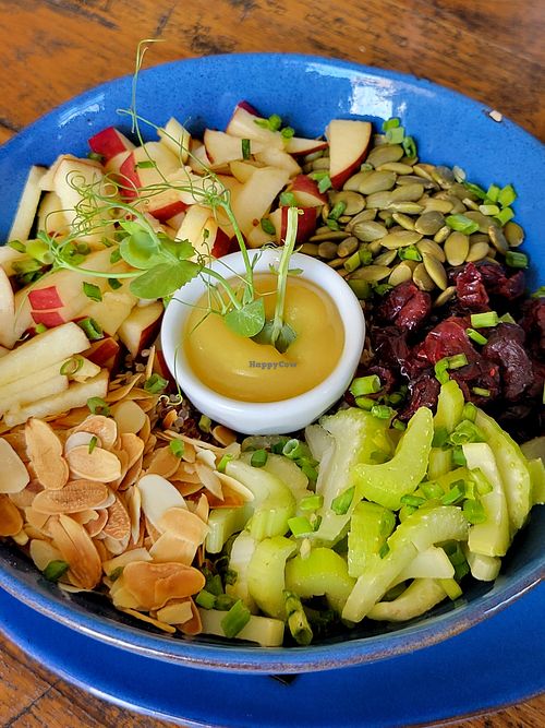 Buddha almond apple bowl. Sauce wasn't vegan so very dry. at La Reina in Willemstad