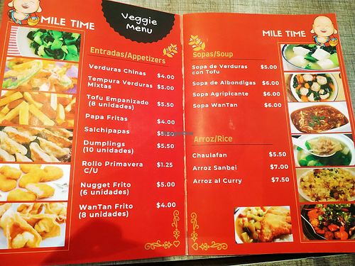Menu at Mile Time in Quito